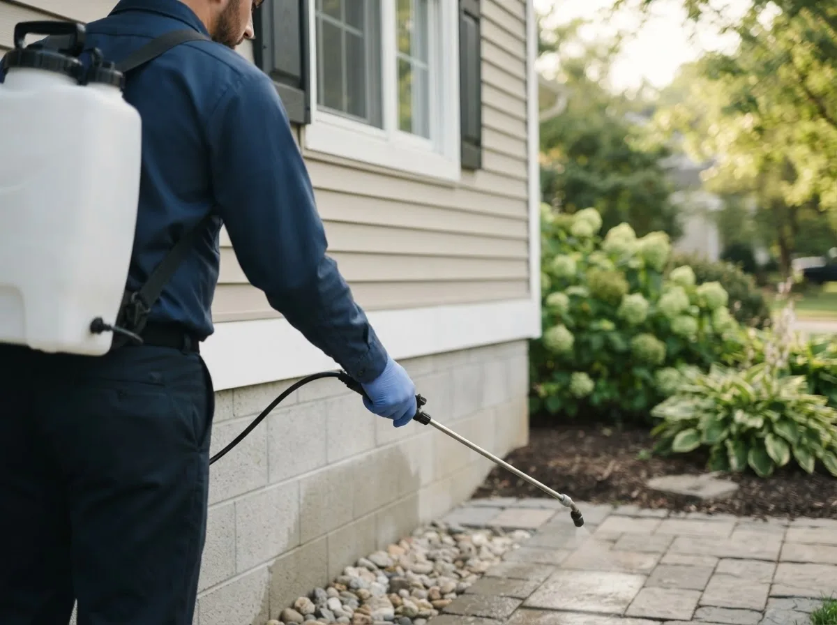Pest control technician inspecting a home in Golf, IL